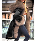 Faux Crystal Fox Fur Collar Fur Collar Hooded Jacket