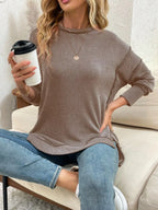 Side Slit Round Neck Sweatshirt