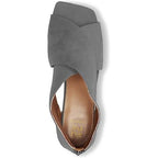Lehoor Womens Size 10 Gray Faux Suede Open Toe 2.5" Block Heel Back Zip Shoes