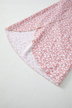 Pink Floral Shirred Side Slit Wide Leg Pants