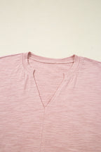 Light Pink Keyhole Notch V Neck Batwing Sleeve Blouse