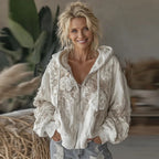 Womens Elegant Floral-Print Hooded Sweatshirt Top