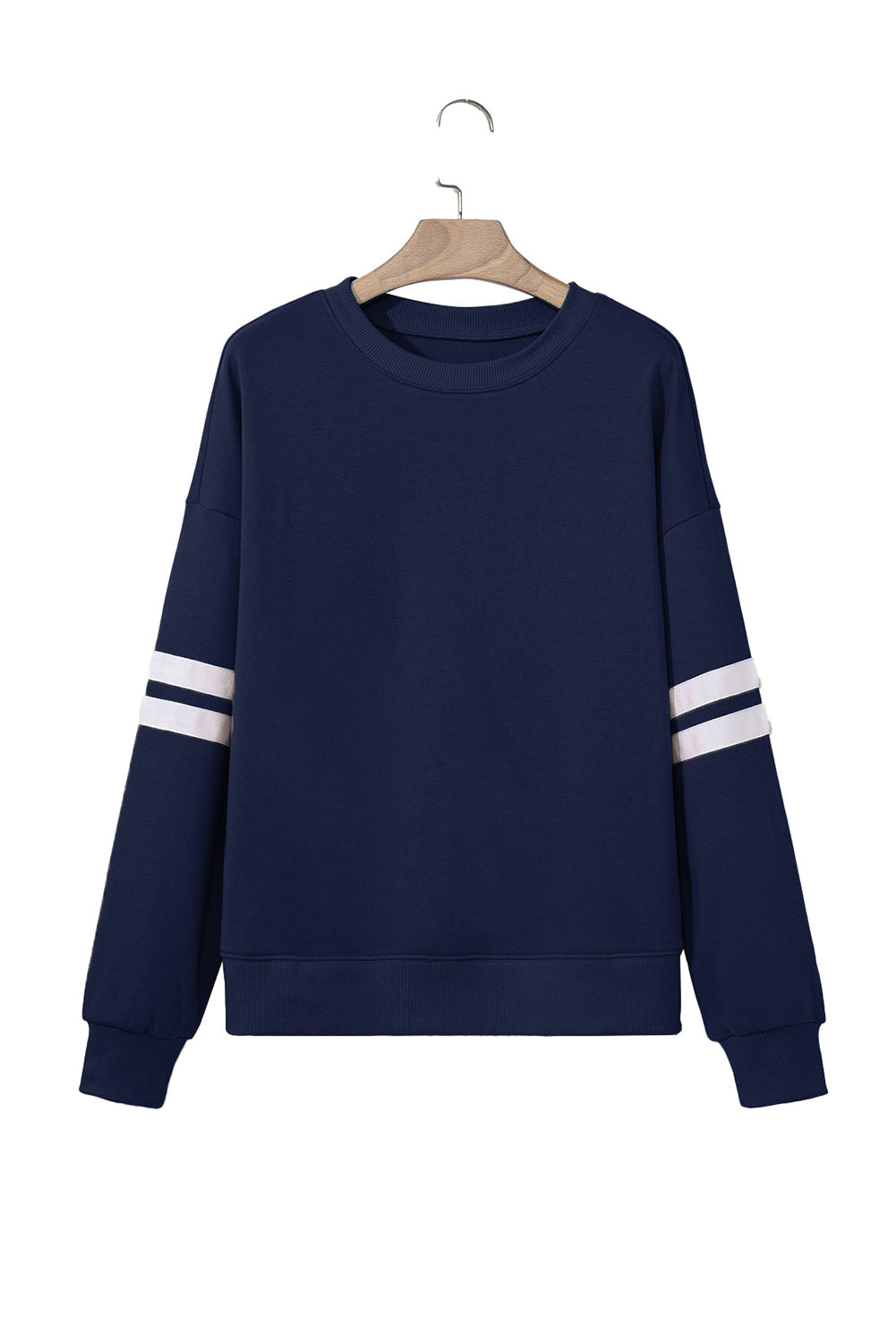 Fiery Red Preppy Striped Sleeve Loose Sweatshirt