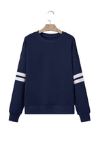 Fiery Red Preppy Striped Sleeve Loose Sweatshirt