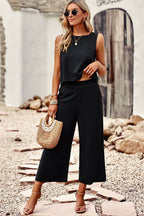 Round Neck Tank and Wide Leg Pants Set