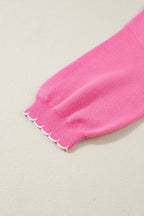 Sachet Pink Big Ribbon Bow Print Contrast Stitch Trim Drop Shoulder Sweater