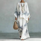 Floral Print Bamboo Linen Two-Piece Set | Wide-Leg Pants