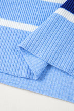 Sky Blue Stripe Colorblock Quarter Zip Collar Sweater Vest
