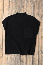 Gold Flame Patch Pocket Ribbed Knit Short Sleeve Sweater