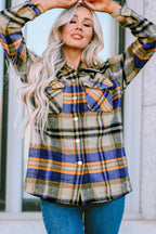 Green Geometric Plaid Print Pocketed Shacket