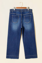 Light Blue Acid Wash Contrast Lace-up Plus Size Jeans