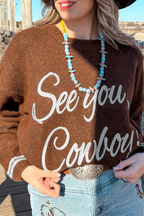 Peach Blossom Letter Embroidered Graphic Sweater