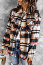 Green Geometric Plaid Print Pocketed Shacket