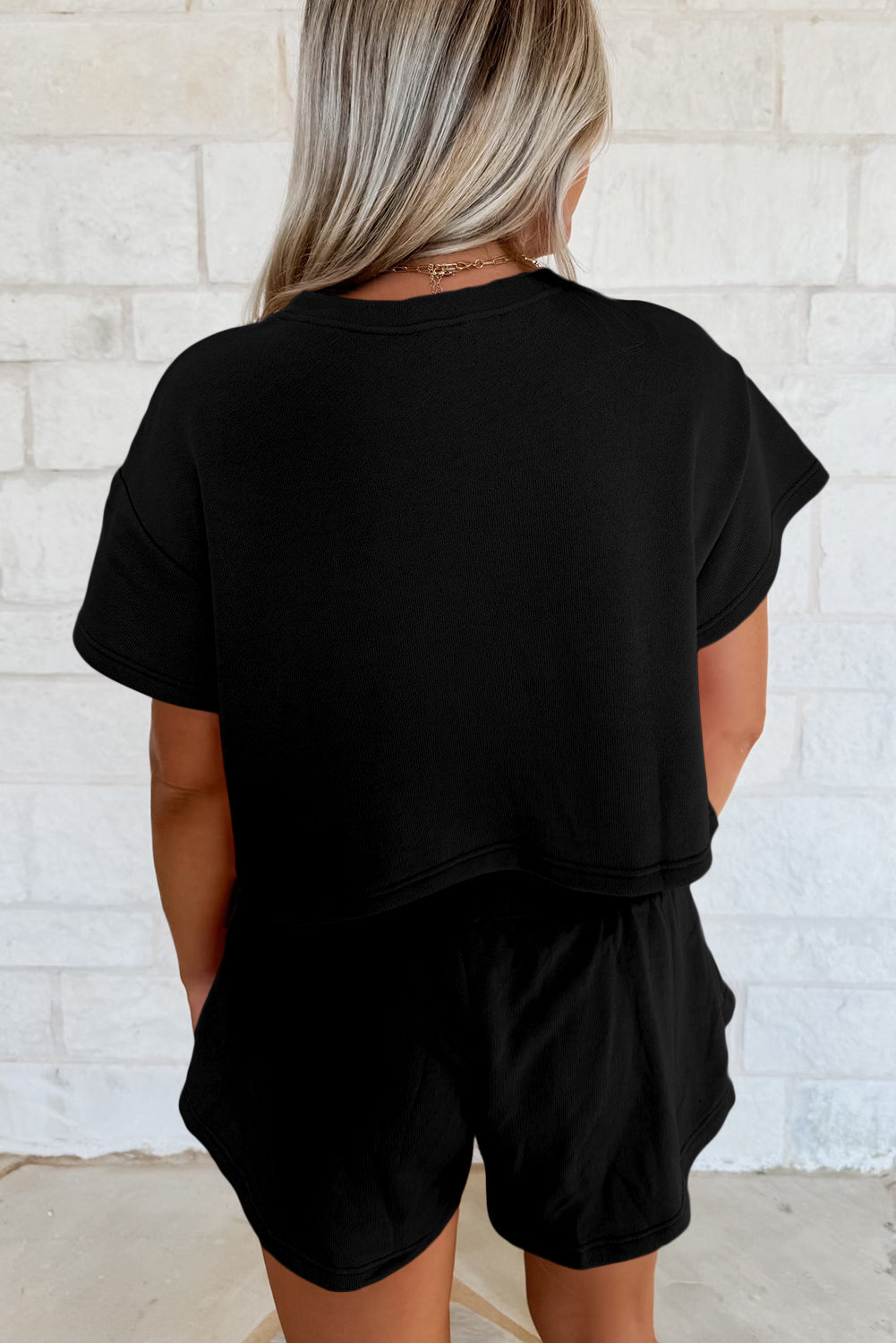 Black Cropped Tee and Ruffle High Waist Skort Set