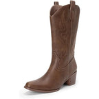 Dream Pairs Womens Size 8 Brown Faux Leather Embroidered 2.5" Heel Cowboy Boots