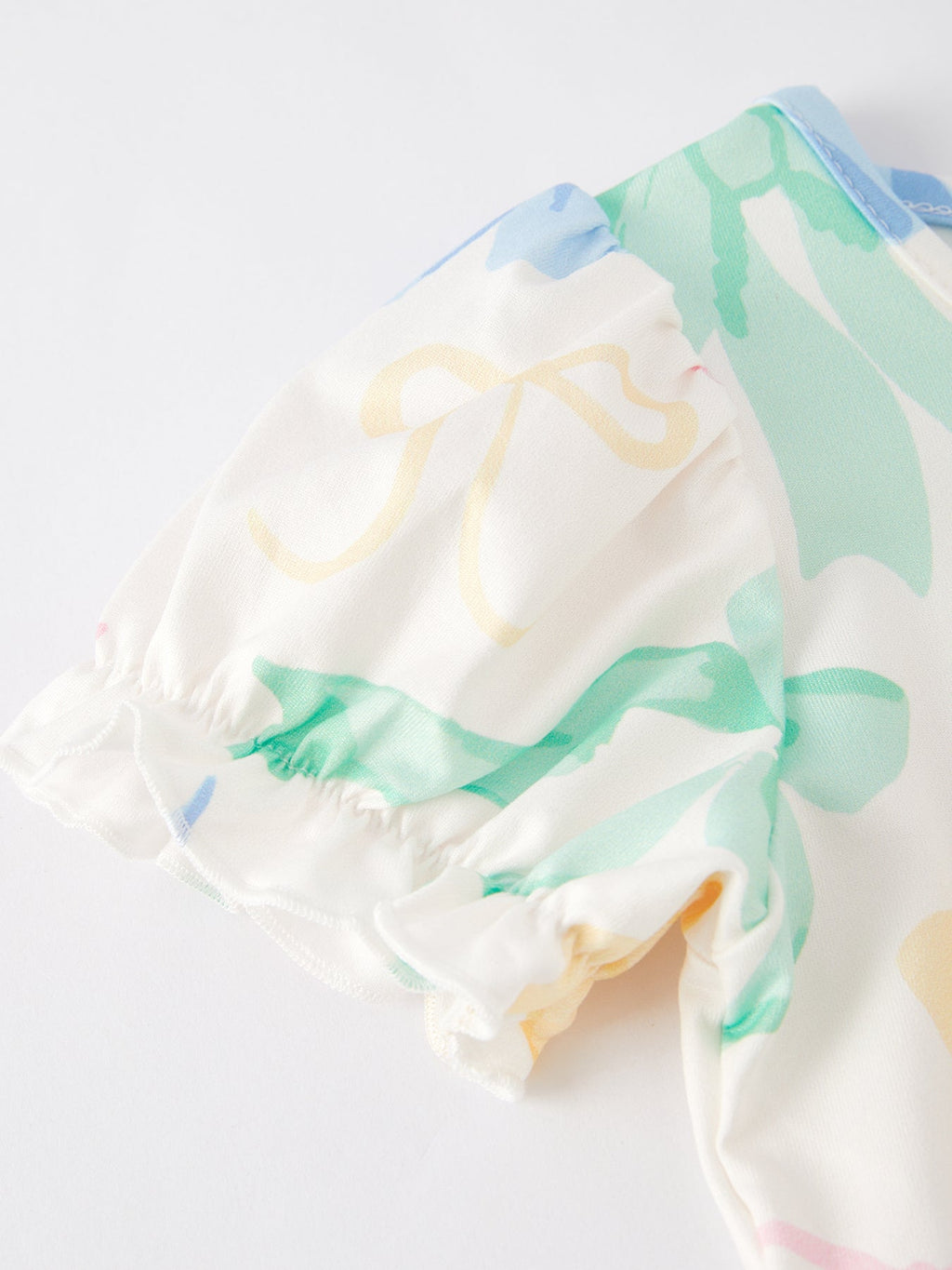 Colorful Spring Bow Print Puff Sleeves Girls Dress