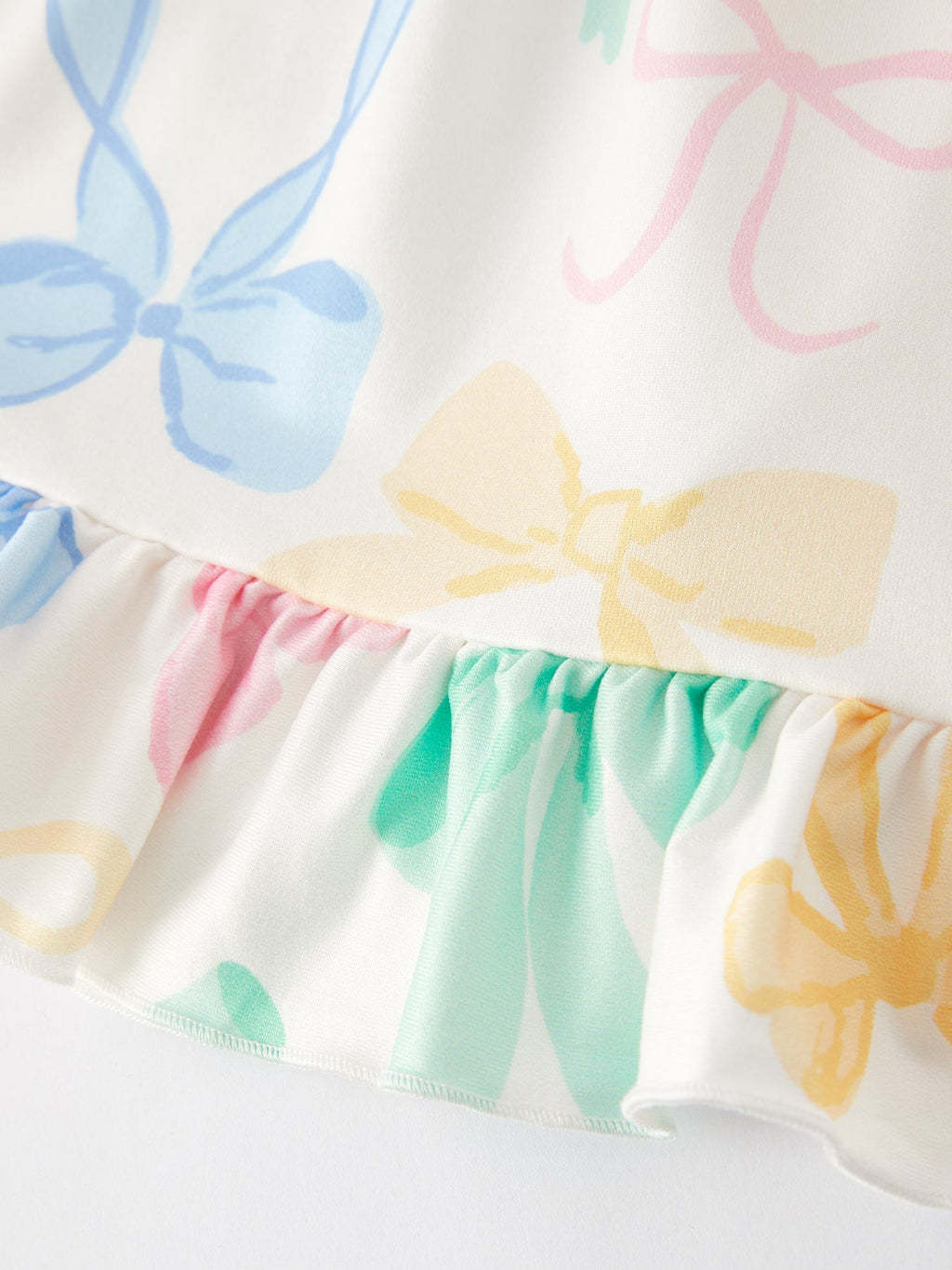 Colorful Spring Bow Print Puff Sleeves Girls Dress