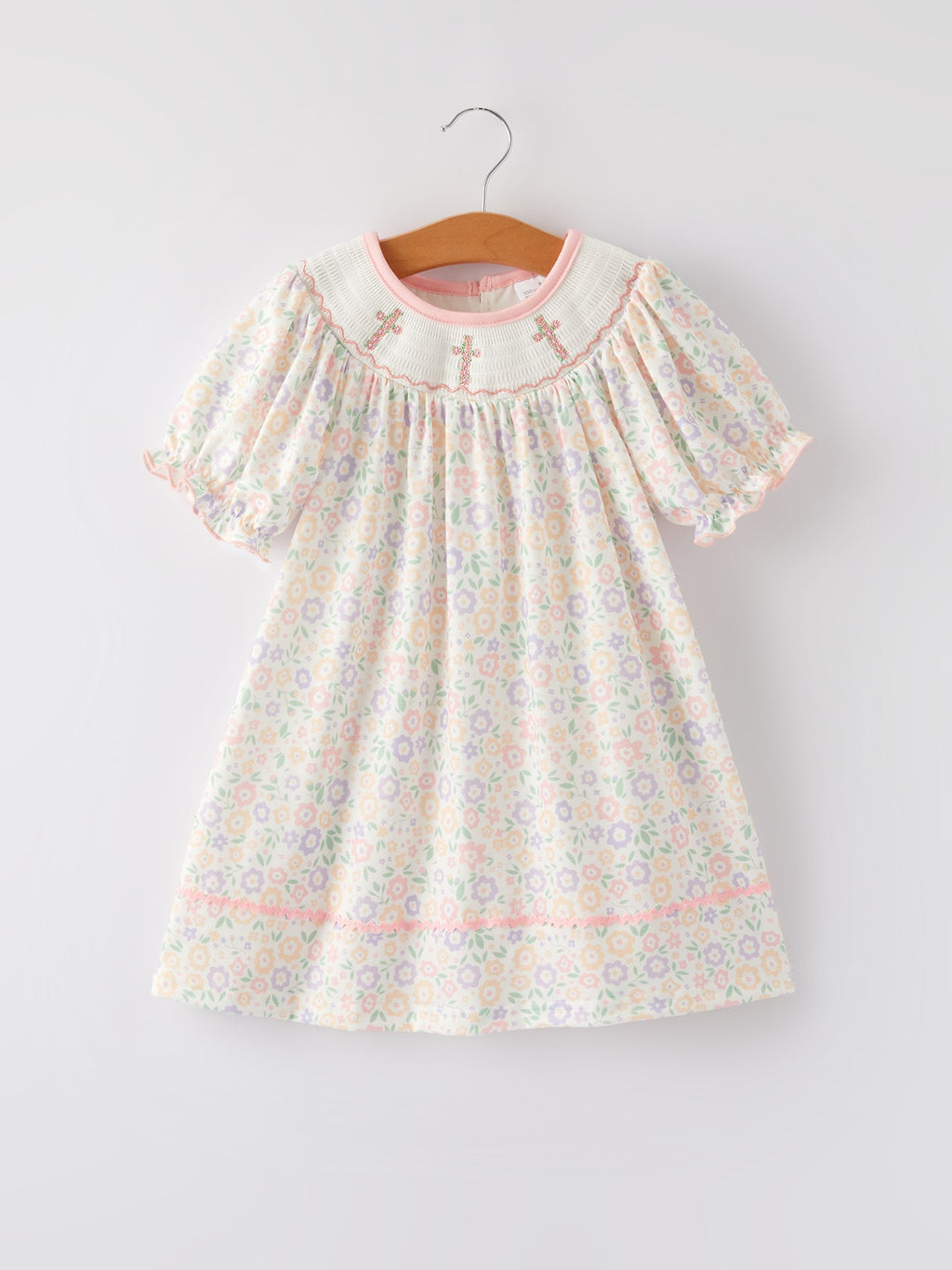 Spring Summer Cross Smocking Embroidery Colorful Dress