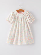 Spring Summer Cross Smocking Embroidery Colorful Dress