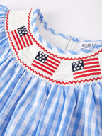 4th of july Flag Embroidery Smocking Girls Dress