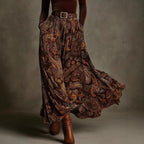 Women's Floral Print Long Sleeve Skirt Set with Belt – Caramel