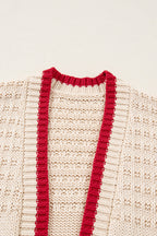 Apricot Bow Pattern Textured Open Front Baggy Cardigan