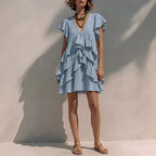 Women's V-Neck Ruffle Sleeve Casual Loose Dress