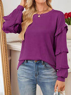 Ruffled Long Sleeve Knit T-Shirt