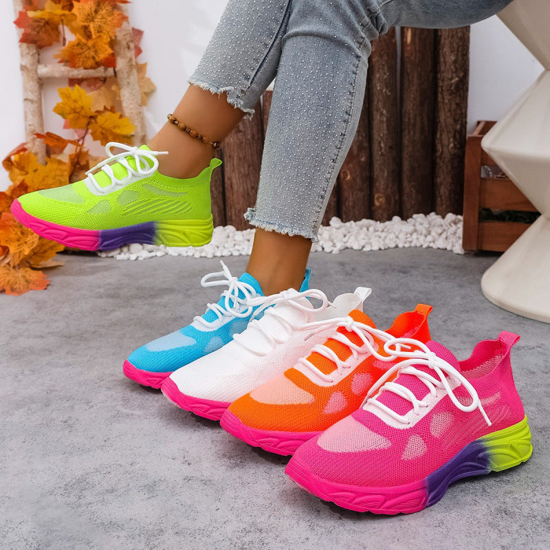 Breathable Mesh Lace-Up Casual Flats