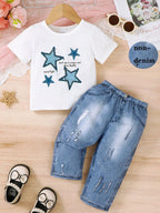 Children's Star Round Neck Tee and Pants Set