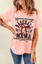 Pink Baseball Mama Coquette Ball Checkered Graphic Tee