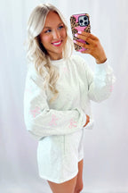 Sachet Pink Bow Embroidery Long Sleeve Pullover and High Waist Shorts Set