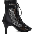 Utikliou Womens Size 5.5 Black Mesh Peep Toe High Top 3" Heel Lace Up Boots