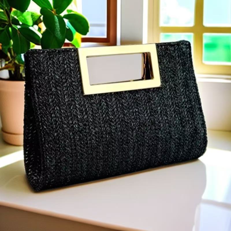 Woven Chain Clutch Bag with Metal Accents