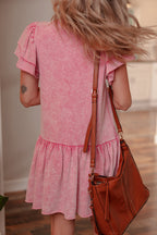 Sachet Pink Mineral Wash Raw Edge Ruffle Mini Dress