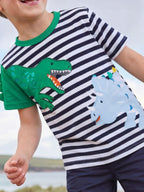 Children's Dinosaur Striped Short Sleeve T-Shirt