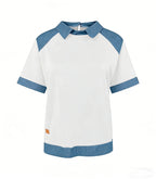 Patchwork Knitted Shirt Short-Sleeve Lapel Button-Up Shirt For Women