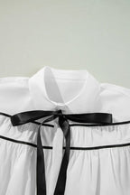 Ribbon Bowtie Collared Neck Flounce Sleeve Shirt