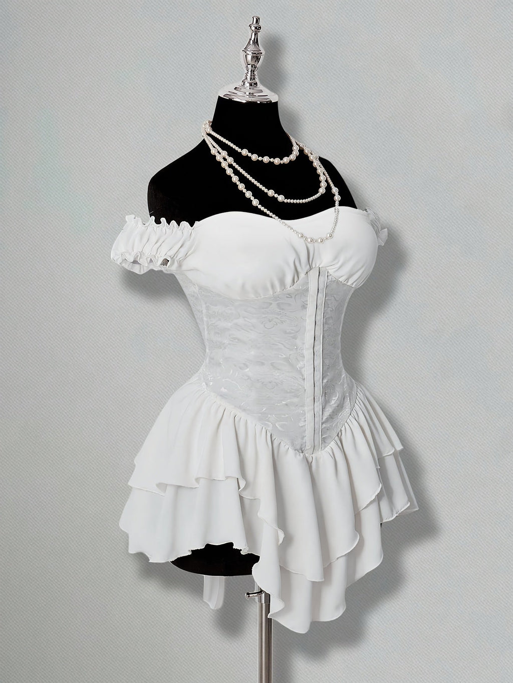 One-Shoulder Dress with a Fitted Waist And Back Tie, Features Puff Sleeves And a Stylish, Elegant Cake Skirt