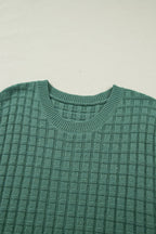 Mist Green Plus Size Solid Color Textured Knit Short Sleeve Sweater