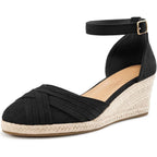 Reimferce Women Size 8 Black Faux Suede 2.5" Wedge Heel Ankle Strap Sandal Shoes