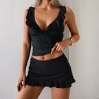 Women's Ruffle Trim Bikini Three-Piece Swimsuit Set