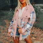 Women's Notch Lapel Check Print Long Sleeve Shirt