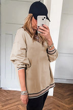 Gray Varsity Contrast Trim V Neck Sweatshirt