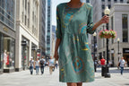 Women's 3D Floral Print Long-Sleeve A-Line Dress – Crew Neck Loose Fit