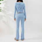 Women’s Knitted Hooded Two-Piece Set – Cardigan & High-Waisted Pants Suit
