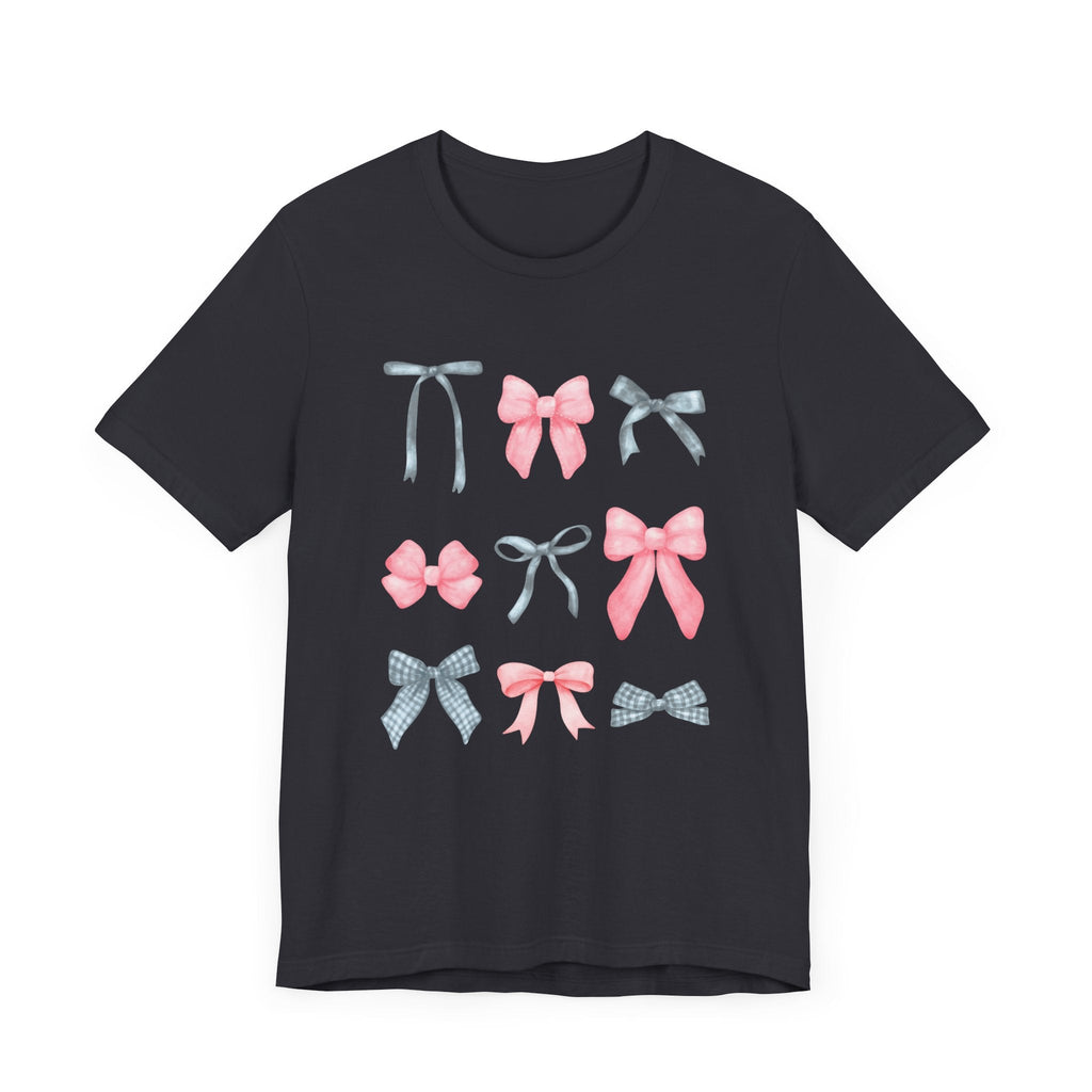 T-Shirt - Pink and Gray Bows Simple Design Unisex Jersey Short Sleeve Tee