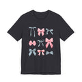 T-Shirt - Pink and Gray Bows Simple Design Unisex Jersey Short Sleeve Tee