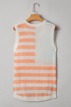 Beige USA Flag Notched Neckline Loose Sweater Vest