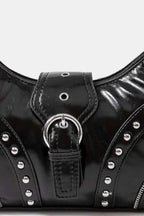 Fame Faux Leather Studded Trim Shoulder Bag